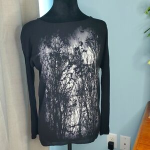 Kensie Black Graphic Long Sleeve Top S
